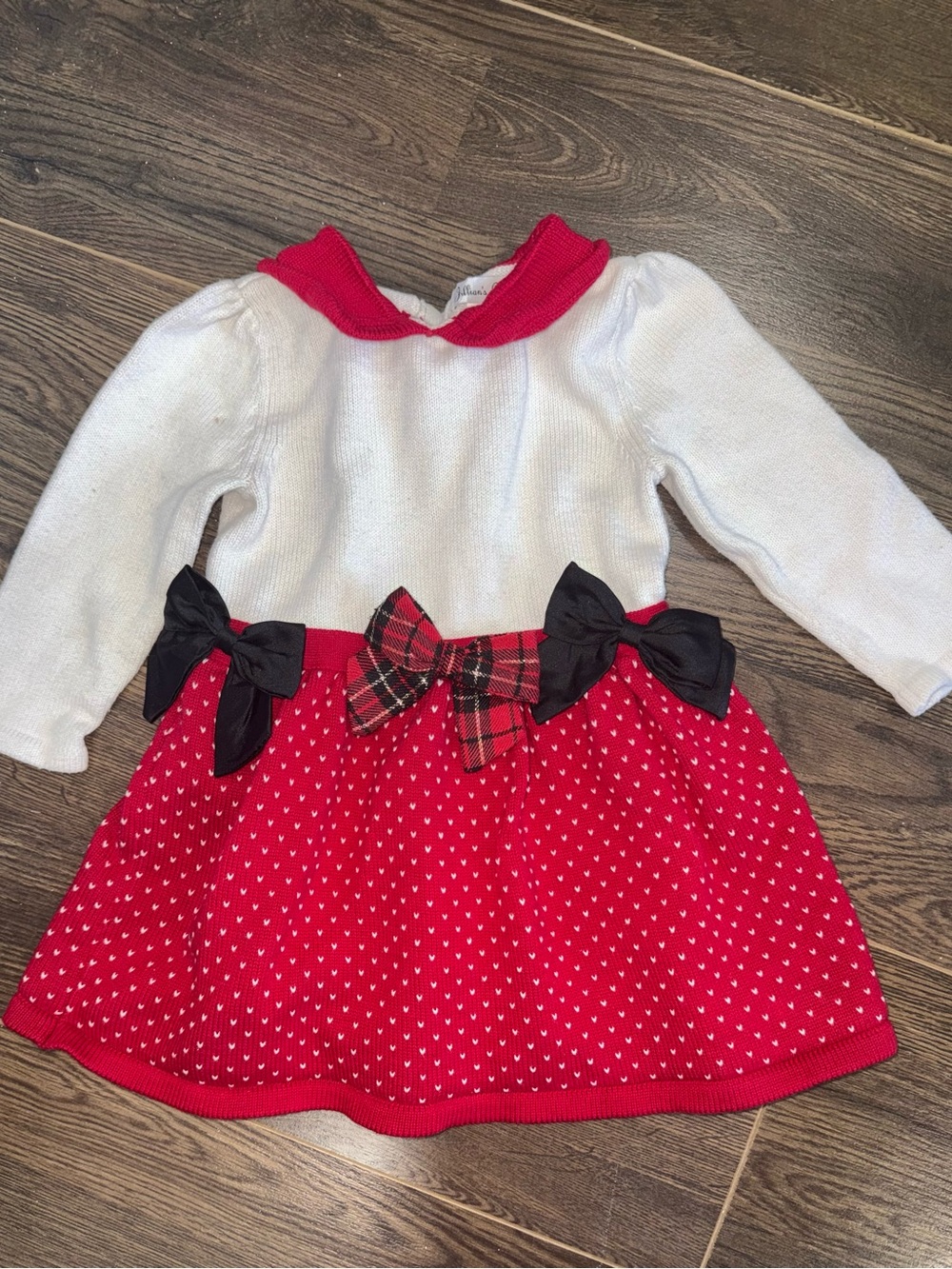 Jillian’s Closet Dress Baby Girl 24M Red & White Bow Knit Dress Holiday !